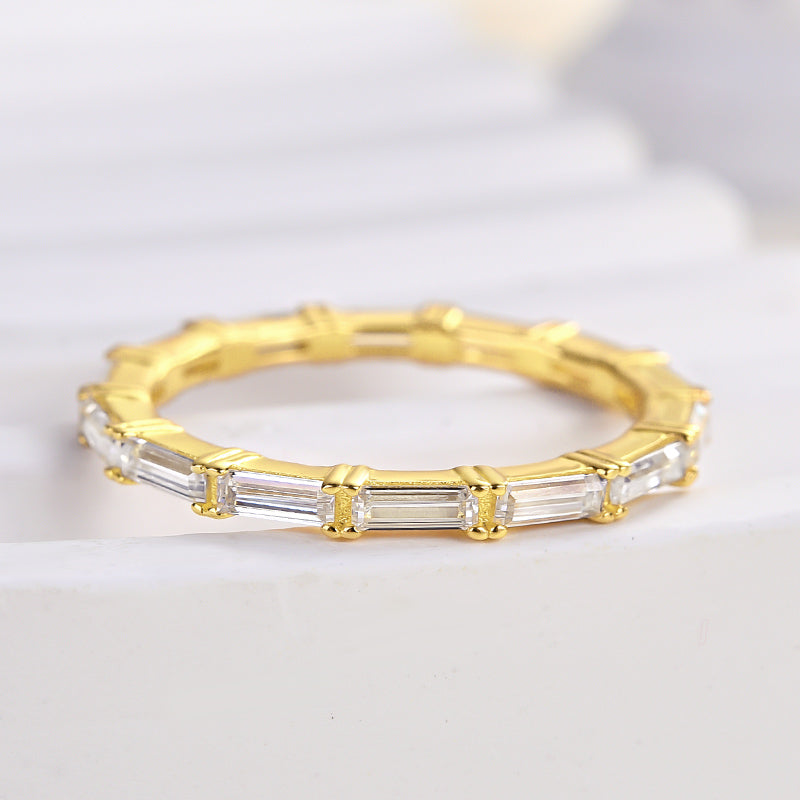 925 Silver Gold Plated 2ct Emerald Cut Diamond Band