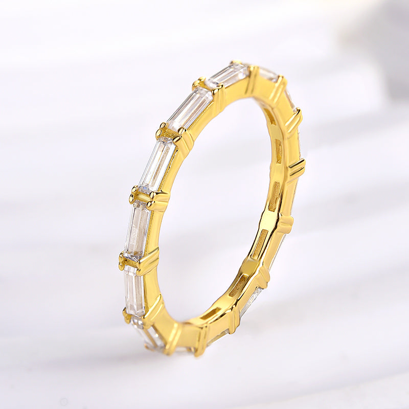 925 Silver Gold Plated 2ct Emerald Cut Diamond Band