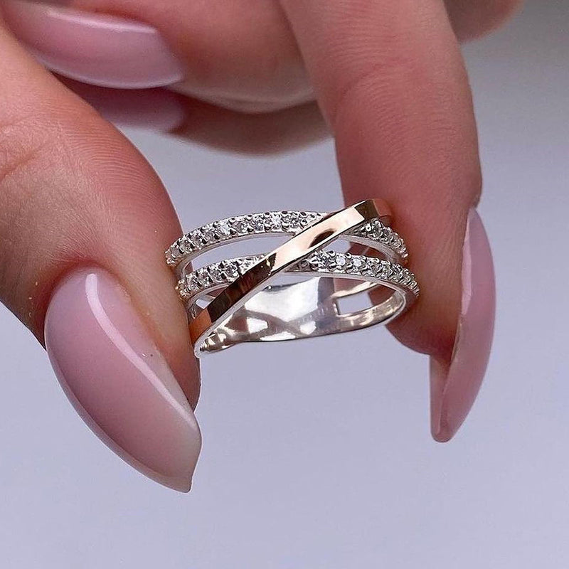 Elegant Rhodium-Plated Sterling Silver Band with Simulated Diamonds