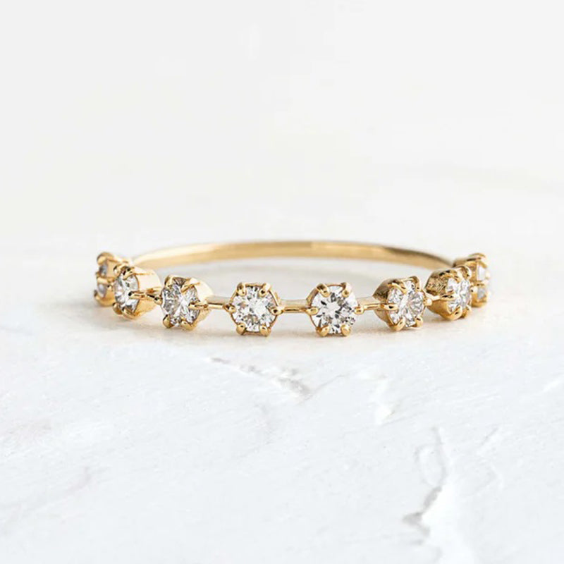 925 Silver Gold Plated 0.5ct Round Diamond Wedding Band