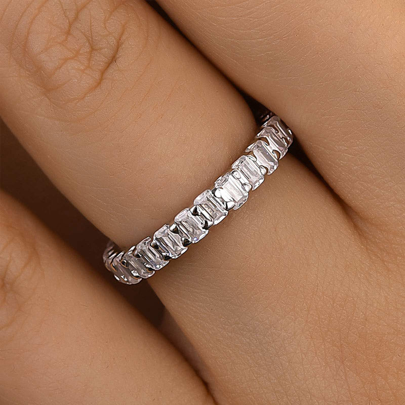925 Silver Two-Tone 2.5ct Emerald Cut Diamond Band