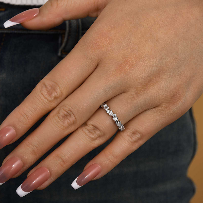 1.5Ct Pear & Round Cut Diamond Sterling Silver Band Ring