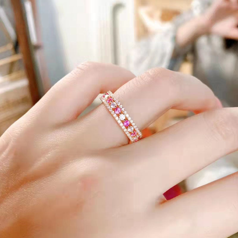 925 Silver Rose Gold Plated 2ct White & Pink Diamond Band