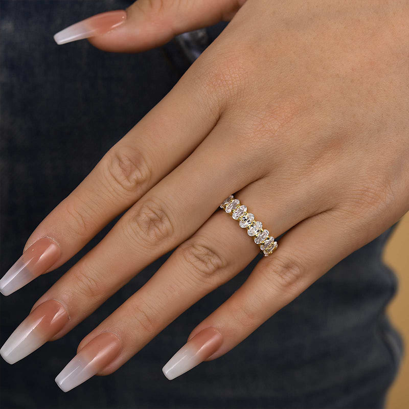 6.5Ct Oval Cut Diamond Band 925 Silver Three Gold Options