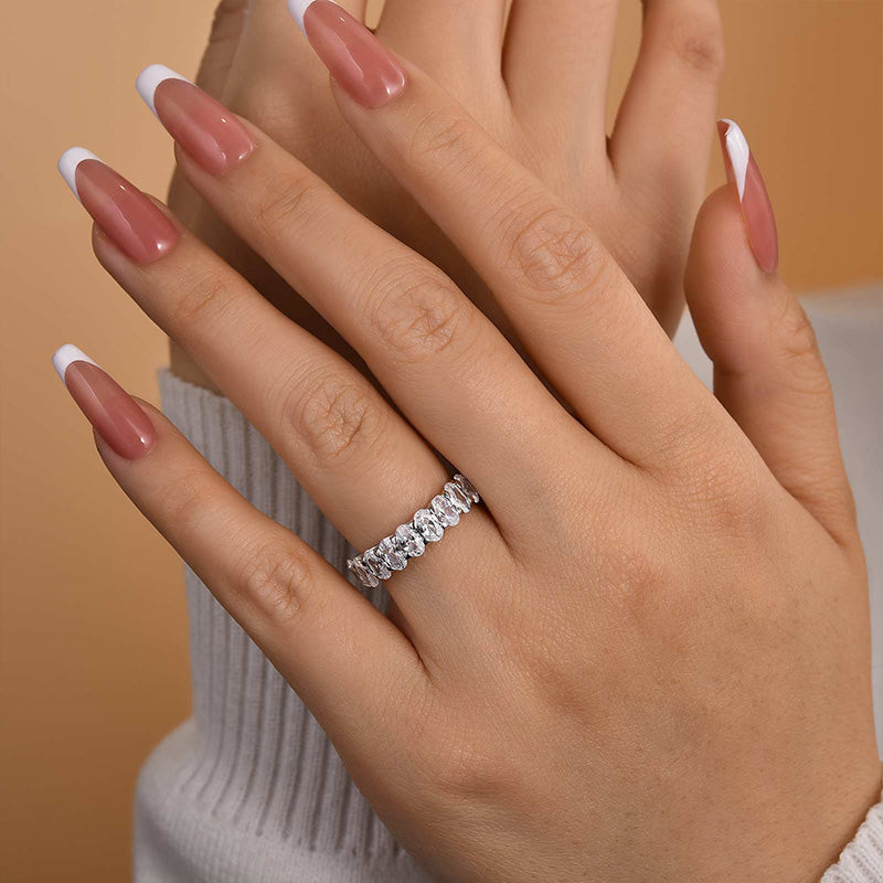 3.0Ct Oval Cut Sona Diamond Wedding Band, Dual Gold Plated Sterling Silver