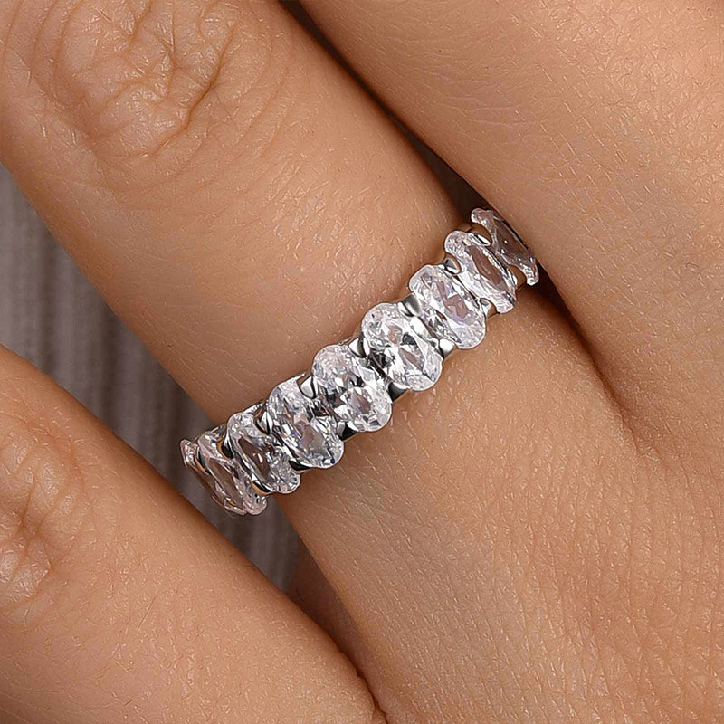 3.0Ct Oval Cut Sona Diamond Wedding Band, Dual Gold Plated Sterling Silver