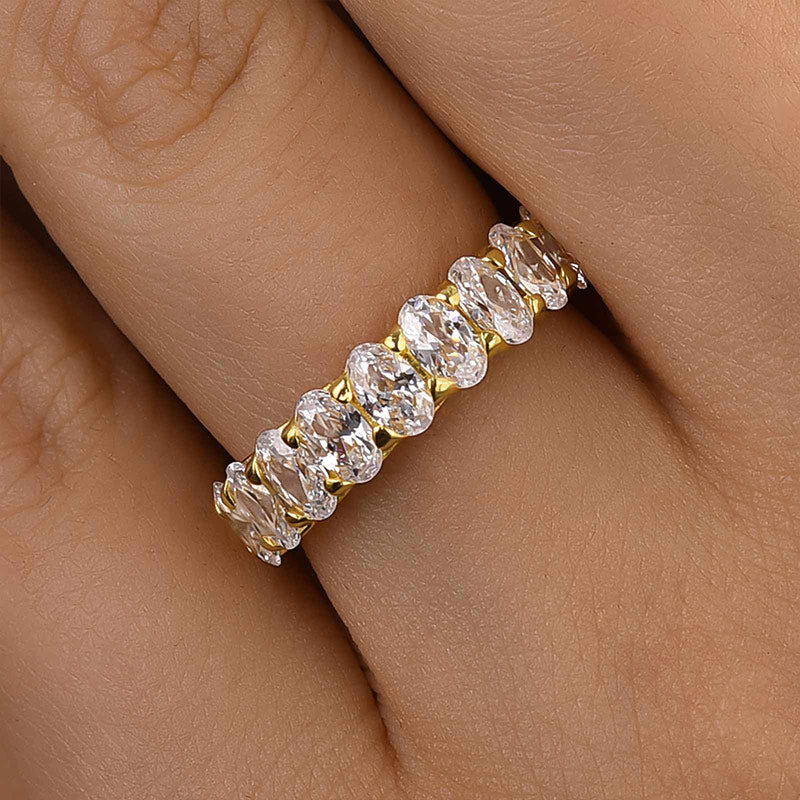 3.0Ct Oval Cut Sona Diamond Wedding Band, Dual Gold Plated Sterling Silver