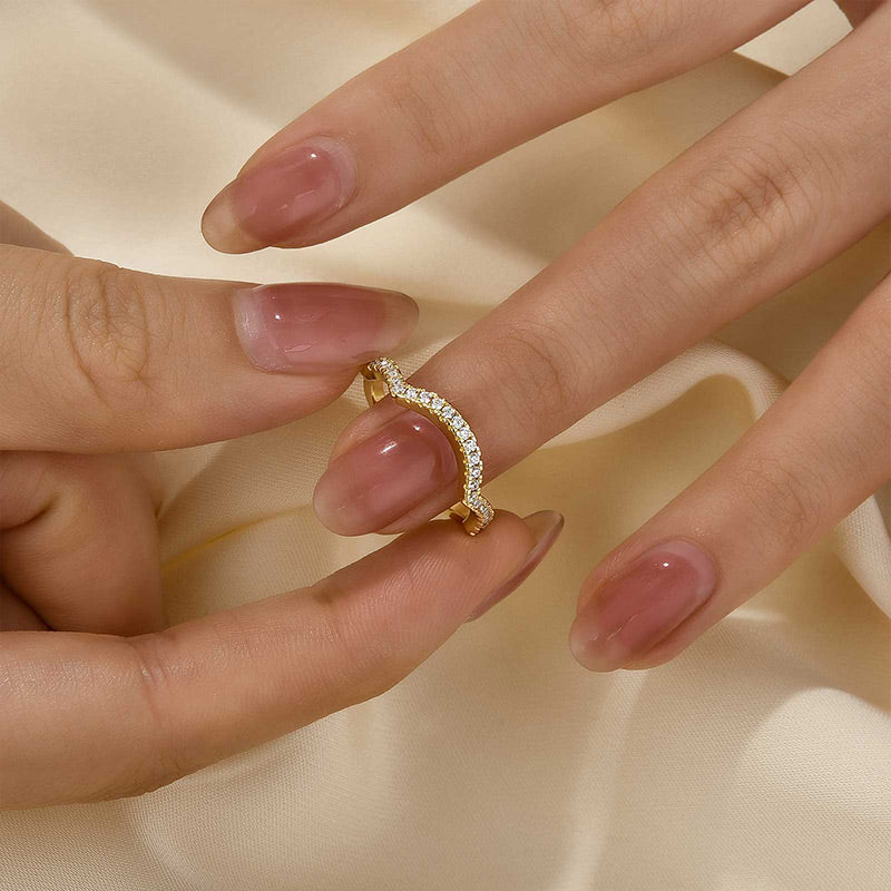 925 Sterling Silver 18K Gold Plated Round Simulated Diamond Ring