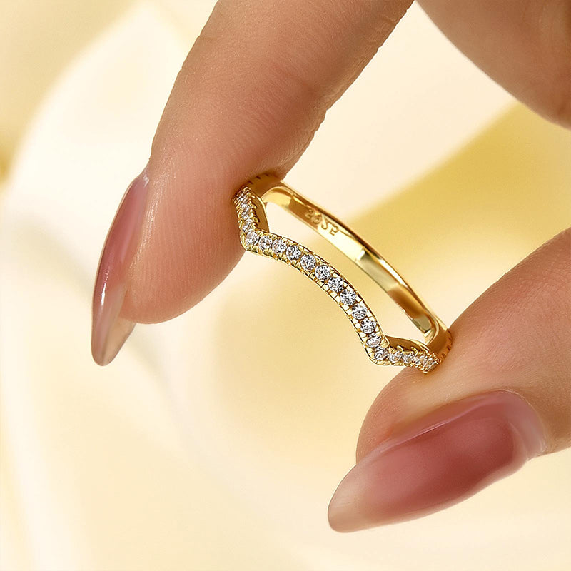 925 Sterling Silver 18K Gold Plated Round Simulated Diamond Ring
