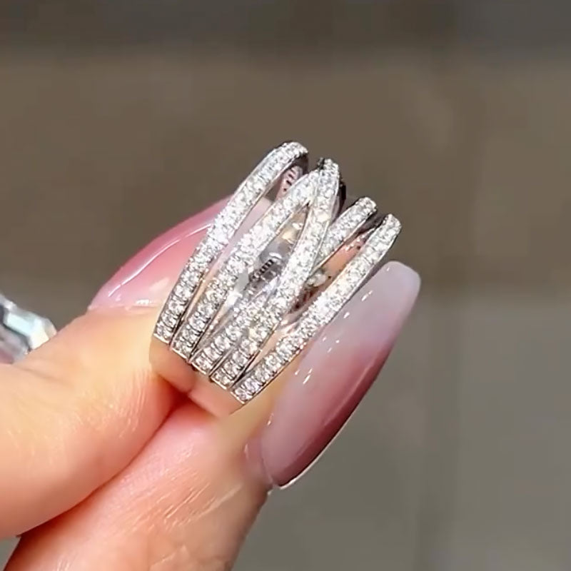 925 Silver White Gold Plated Round Cut Diamond Band