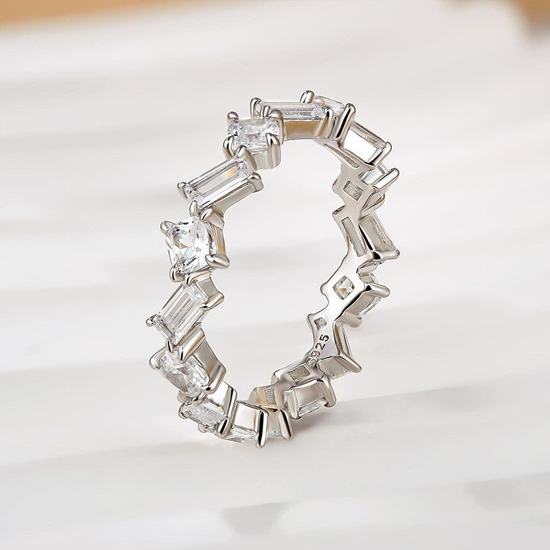 925 Silver White Gold Plated 2.8ct Mixed Cut Diamond Band