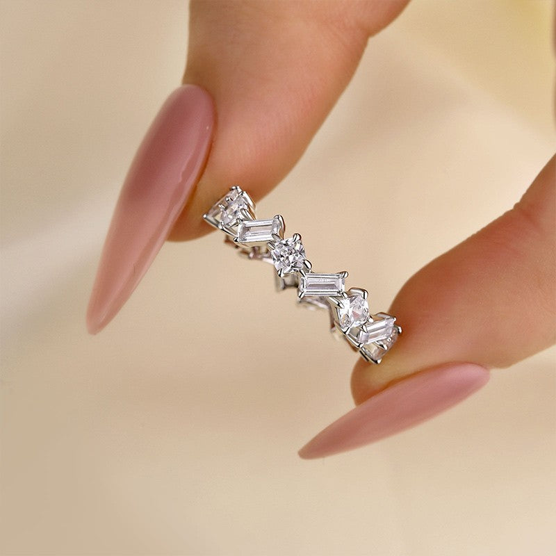 925 Silver White Gold Plated 2.8ct Mixed Cut Diamond Band