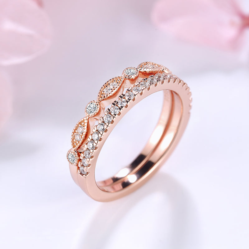 Stackable 1.2ct Diamond Wedding Band – White & Rose Gold