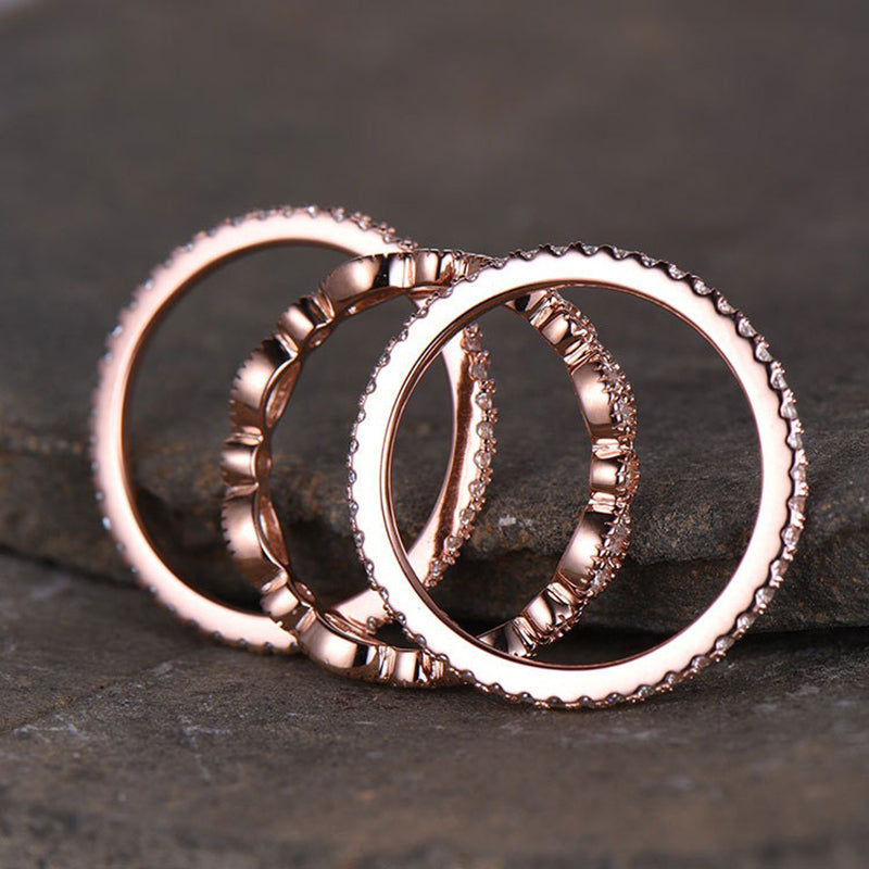 1.5ct Diamond Wedding Band - Rose Gold Plated Sterling Silver Ring