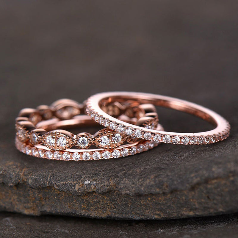 1.5ct Diamond Wedding Band - Rose Gold Plated Sterling Silver Ring