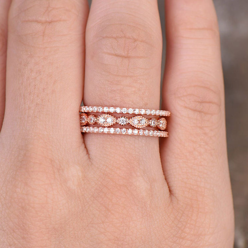 1.5ct Diamond Wedding Band - Rose Gold Plated Sterling Silver Ring