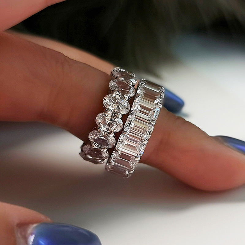 10.0 & 5.0 Carat Simulated Diamond Wedding Band Set in White Gold Plated Silver