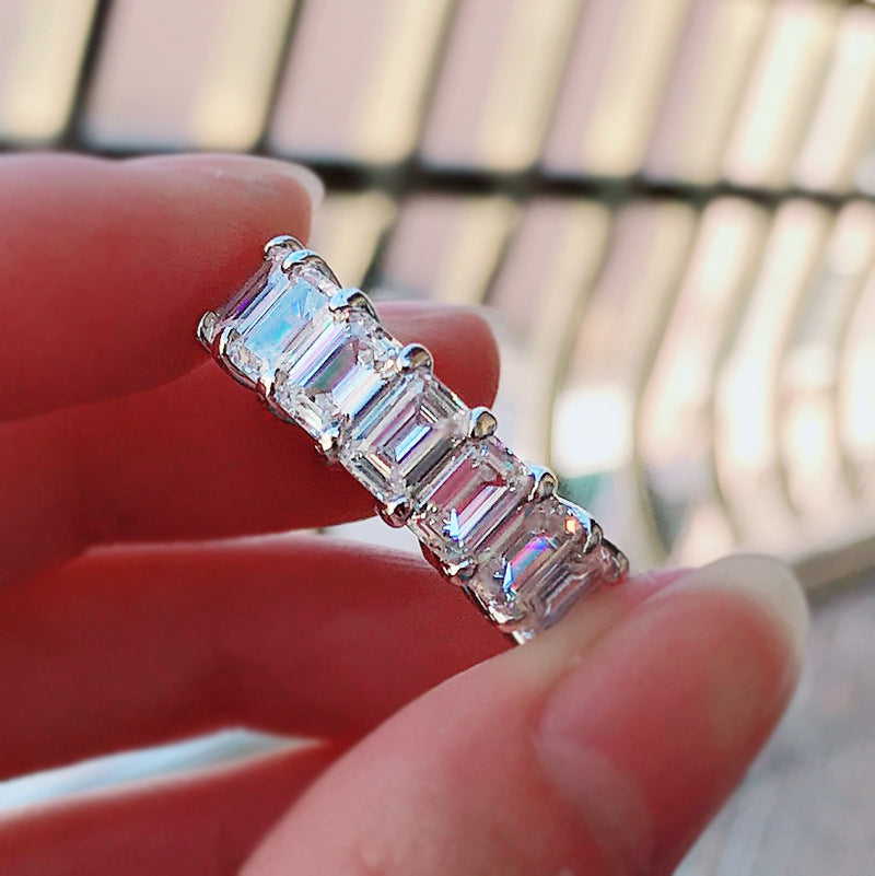 10.0 & 5.0 Carat Simulated Diamond Wedding Band Set in White Gold Plated Silver