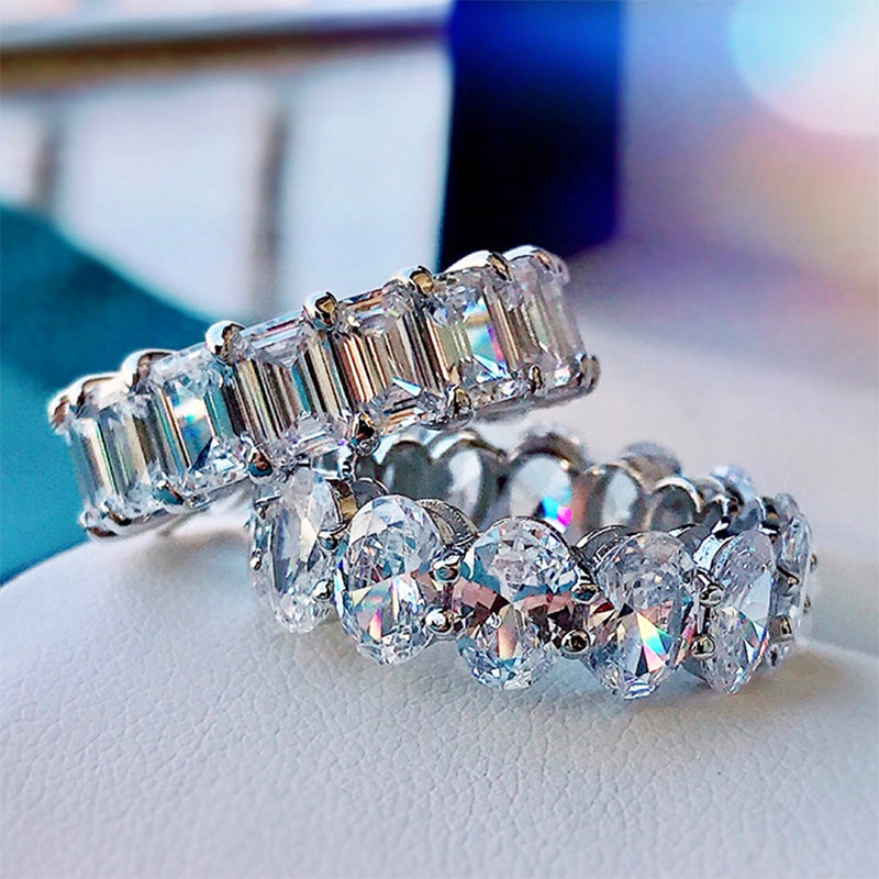10.0 & 5.0 Carat Simulated Diamond Wedding Band Set in White Gold Plated Silver