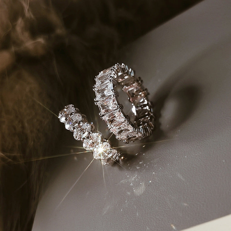 10.0 & 5.0 Carat Simulated Diamond Wedding Band Set in White Gold Plated Silver