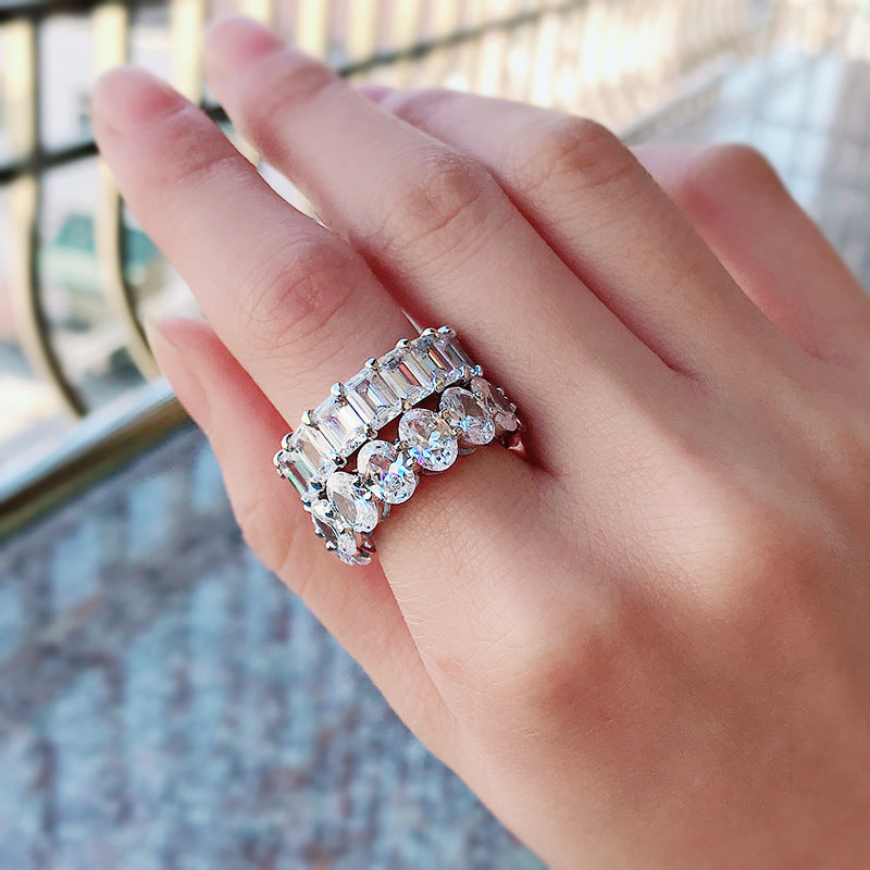 10.0 & 5.0 Carat Simulated Diamond Wedding Band Set in White Gold Plated Silver