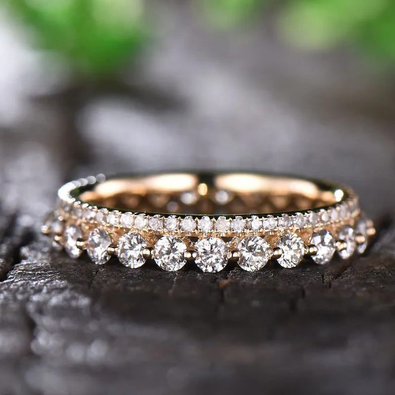 Elegant Gold Plated Sterling Silver Wedding Band Set with 2.3 Carat Simulated Diamonds