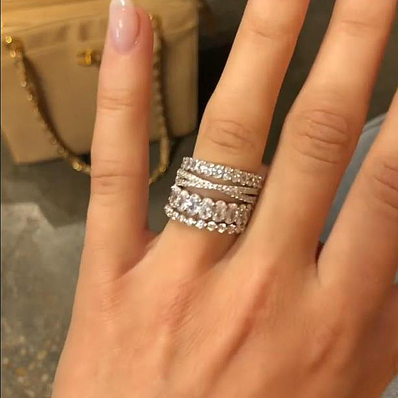 10.0 Carat Oval & Round Cut Diamond Wedding Band - Sterling Silver