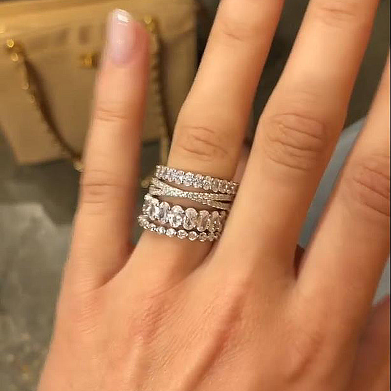 10.0 Carat Oval & Round Cut Diamond Wedding Band - Sterling Silver