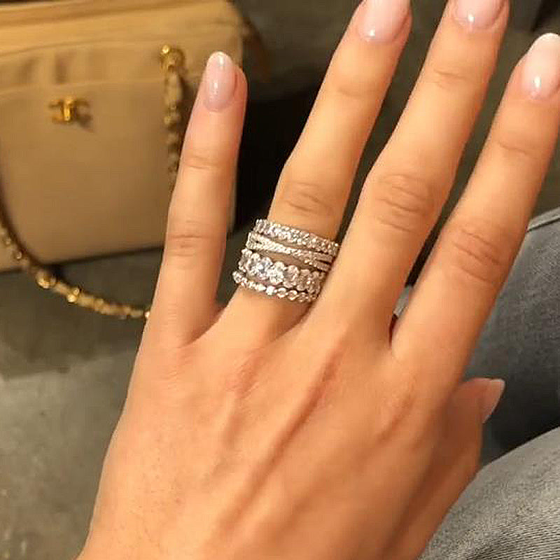 10.0 Carat Oval & Round Cut Diamond Wedding Band - Sterling Silver