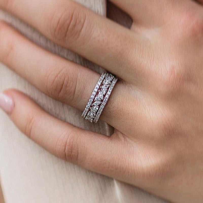 3.0ct Diamond Wedding Band Set - White Gold Plated Sterling Silver