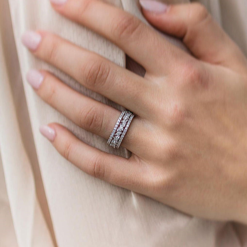 3.0ct Diamond Wedding Band Set - White Gold Plated Sterling Silver
