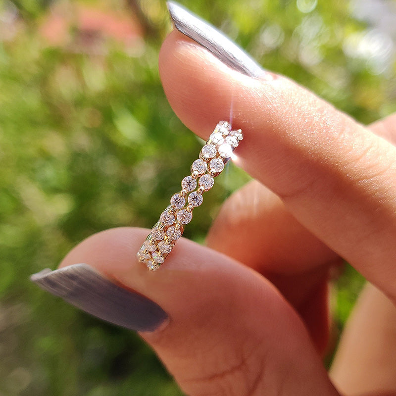 Timeless Yellow Gold Plated Sterling Silver Wedding Band Set with 2.0 Carat Simulated Diamonds