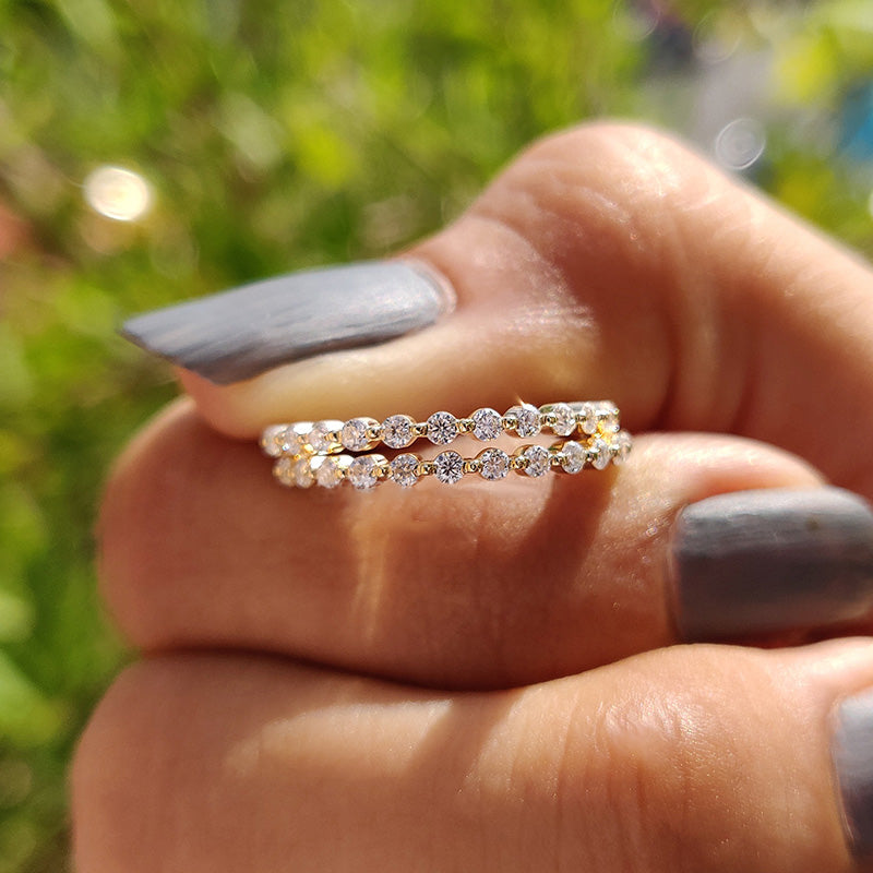 Timeless Yellow Gold Plated Sterling Silver Wedding Band Set with 2.0 Carat Simulated Diamonds