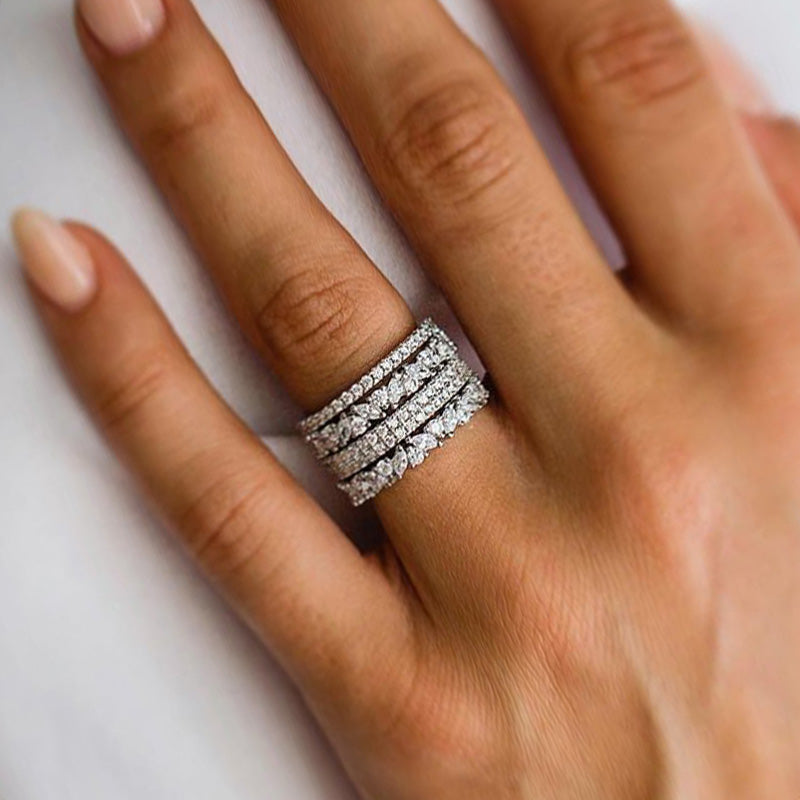 5.0 Carat Simulated Diamond Wedding Band Set in 18K White Gold Plated Sterling Silver