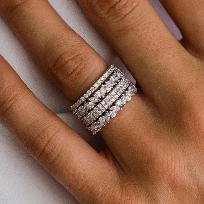 5.0 Carat Simulated Diamond Wedding Band Set in 18K White Gold Plated Sterling Silver