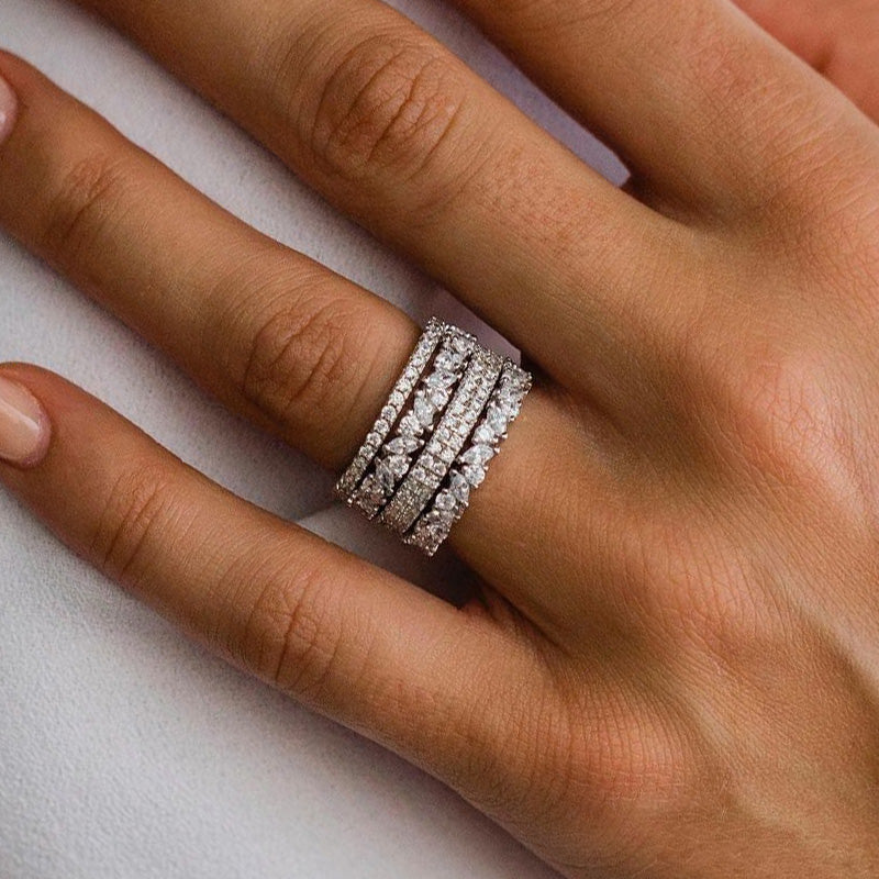 5.0 Carat Simulated Diamond Wedding Band Set in 18K White Gold Plated Sterling Silver