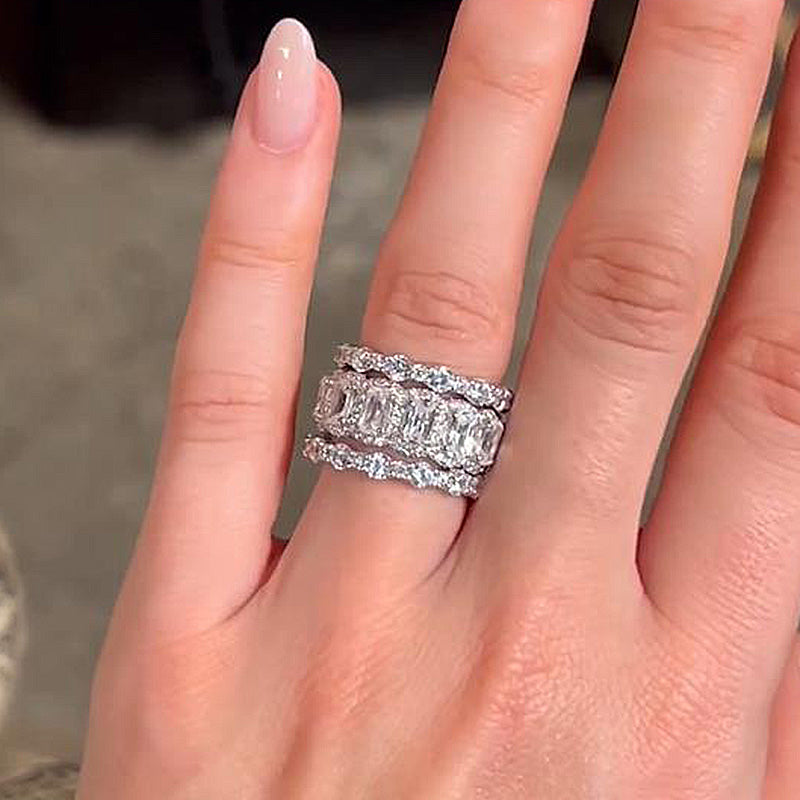 9.0 Carat Simulated Diamond Wedding Band Set in 18K White Gold Plated Silver