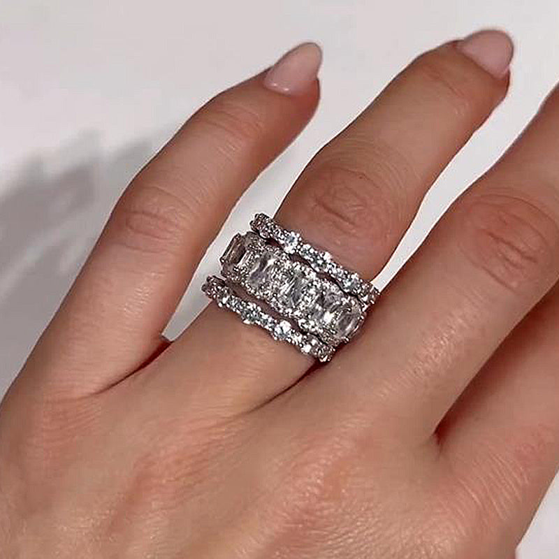 9.0 Carat Simulated Diamond Wedding Band Set in 18K White Gold Plated Silver