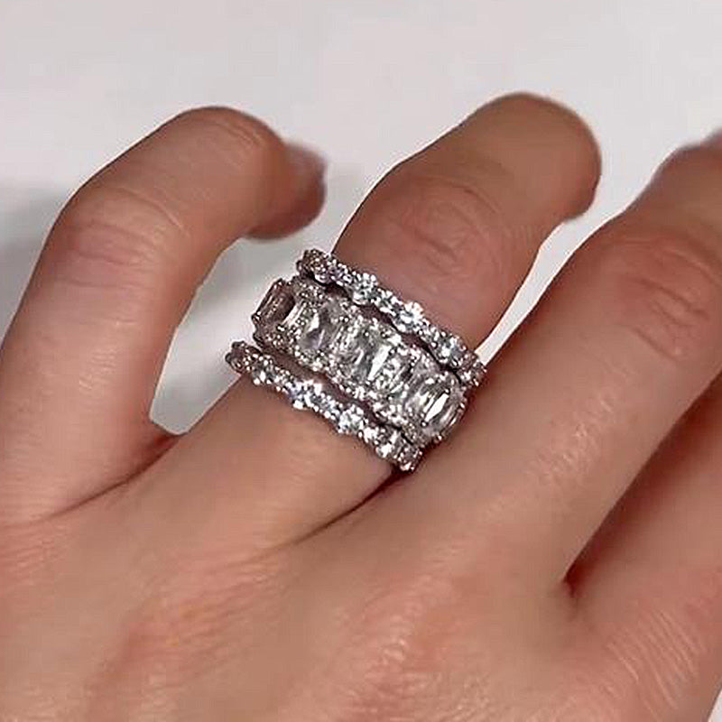 9.0 Carat Simulated Diamond Wedding Band Set in 18K White Gold Plated Silver