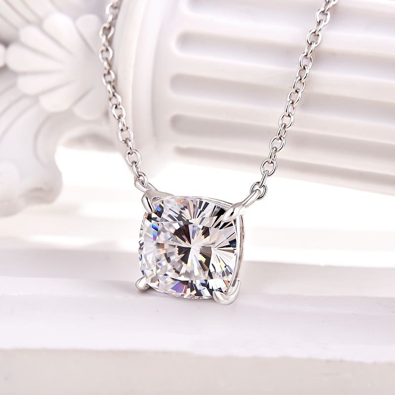 Elegant Cushion Cut Simulated Diamond Necklace in 18K White Gold