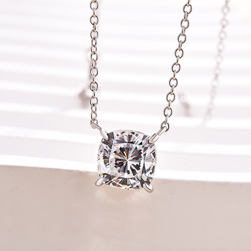 Elegant Cushion Cut Simulated Diamond Necklace in 18K White Gold