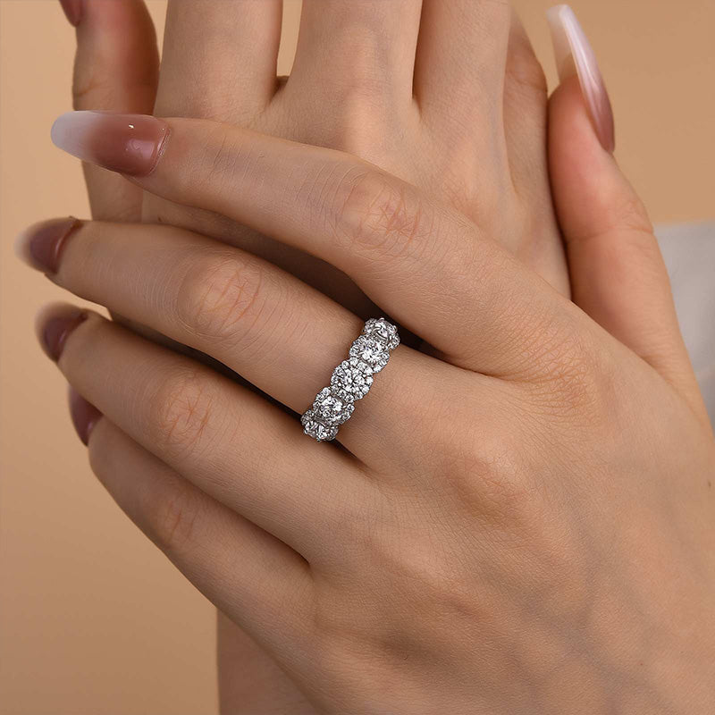 1.8ct Halo 5-Stone Anniversary Ring in Sterling Silver & Tri-Gold