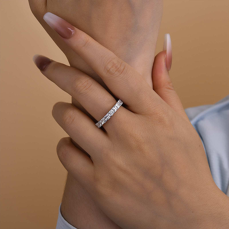 925 Sterling Silver Radiant Cut Simulated Diamond Wedding Band