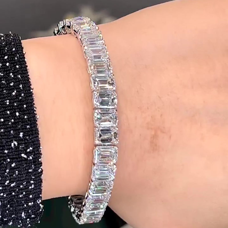 Chic Emerald-Cut Simulated Diamond Bracelet in White Gold