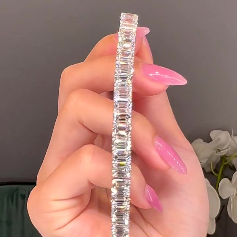 Chic Emerald-Cut Simulated Diamond Bracelet in White Gold