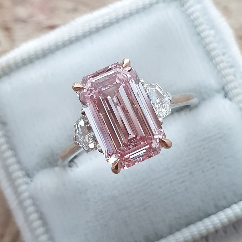 6.0ct Emerald Cut Morganite Pink Ring in 925 Silver & Dual Gold
