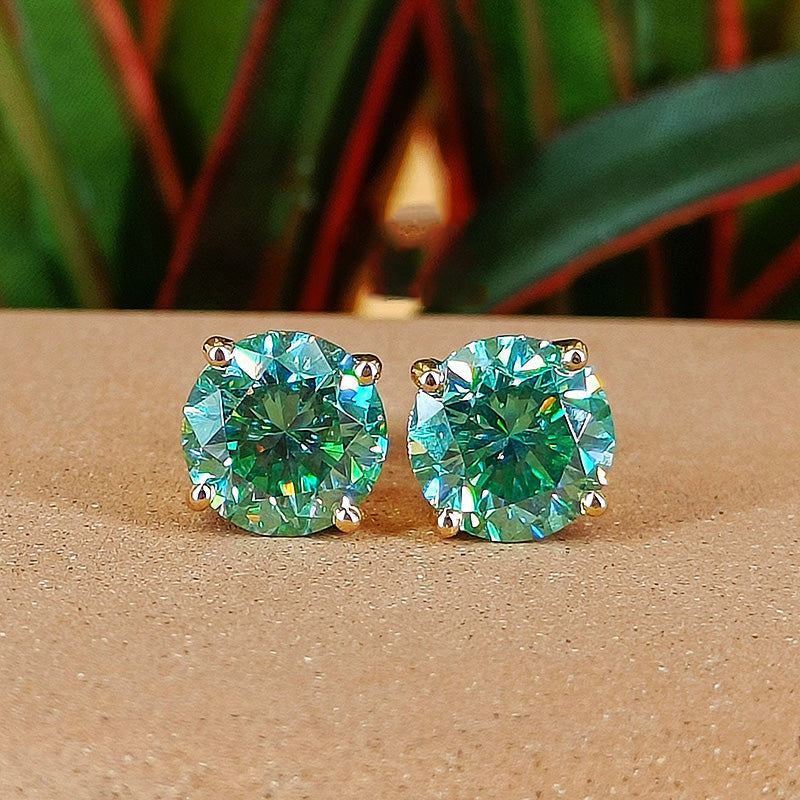 Plated Round Cut Paraiba Tourmaline Simulated Diamond Earrings