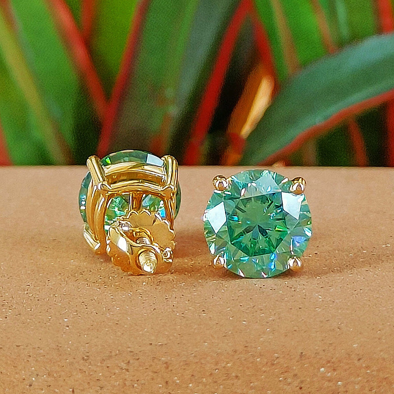 Plated Round Cut Paraiba Tourmaline Simulated Diamond Earrings