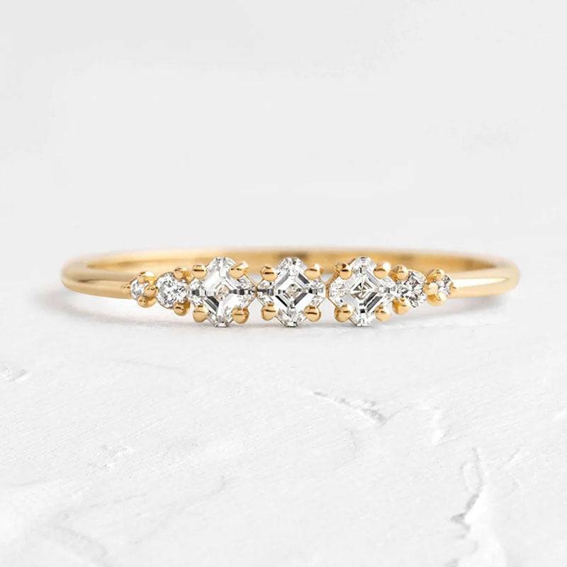 1.0Ct Asscher Cut Simulated Diamond Band - 18K Yellow Gold Plated
