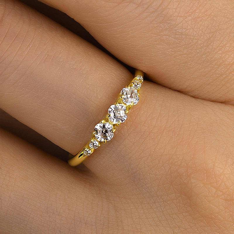 1.0Ct Asscher Cut Simulated Diamond Band - 18K Yellow Gold Plated